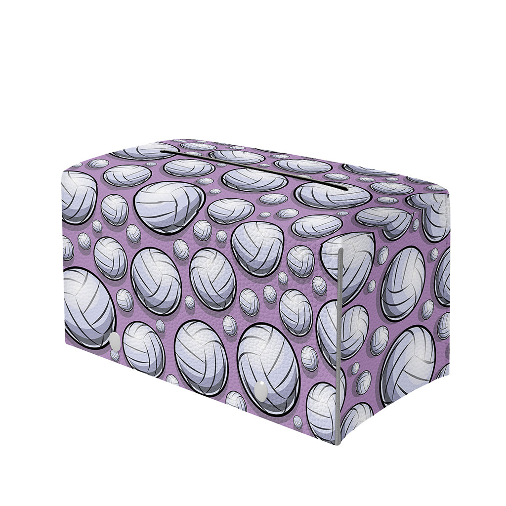 Purple And White Volleyball Print Leather Tissue Box Cover