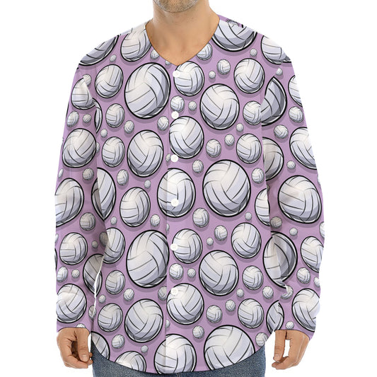 Purple And White Volleyball Print Long Sleeve Baseball Jersey