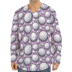 Purple And White Volleyball Print Long Sleeve Baseball Jersey