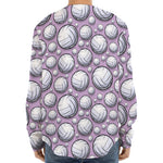 Purple And White Volleyball Print Long Sleeve Baseball Jersey