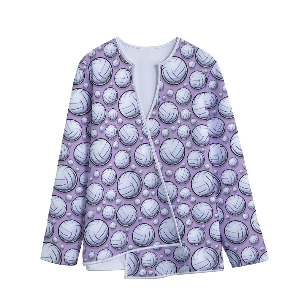 Purple And White Volleyball Print Long Sleeve Short Coat