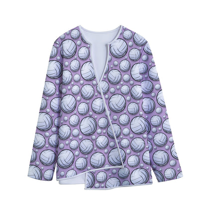 Purple And White Volleyball Print Long Sleeve Short Coat
