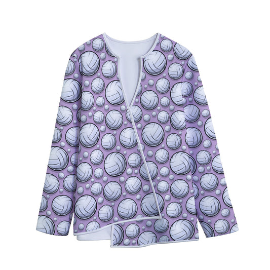 Purple And White Volleyball Print Long Sleeve Short Coat