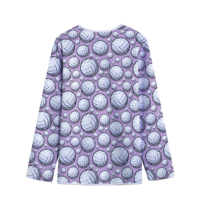 Purple And White Volleyball Print Long Sleeve Short Coat