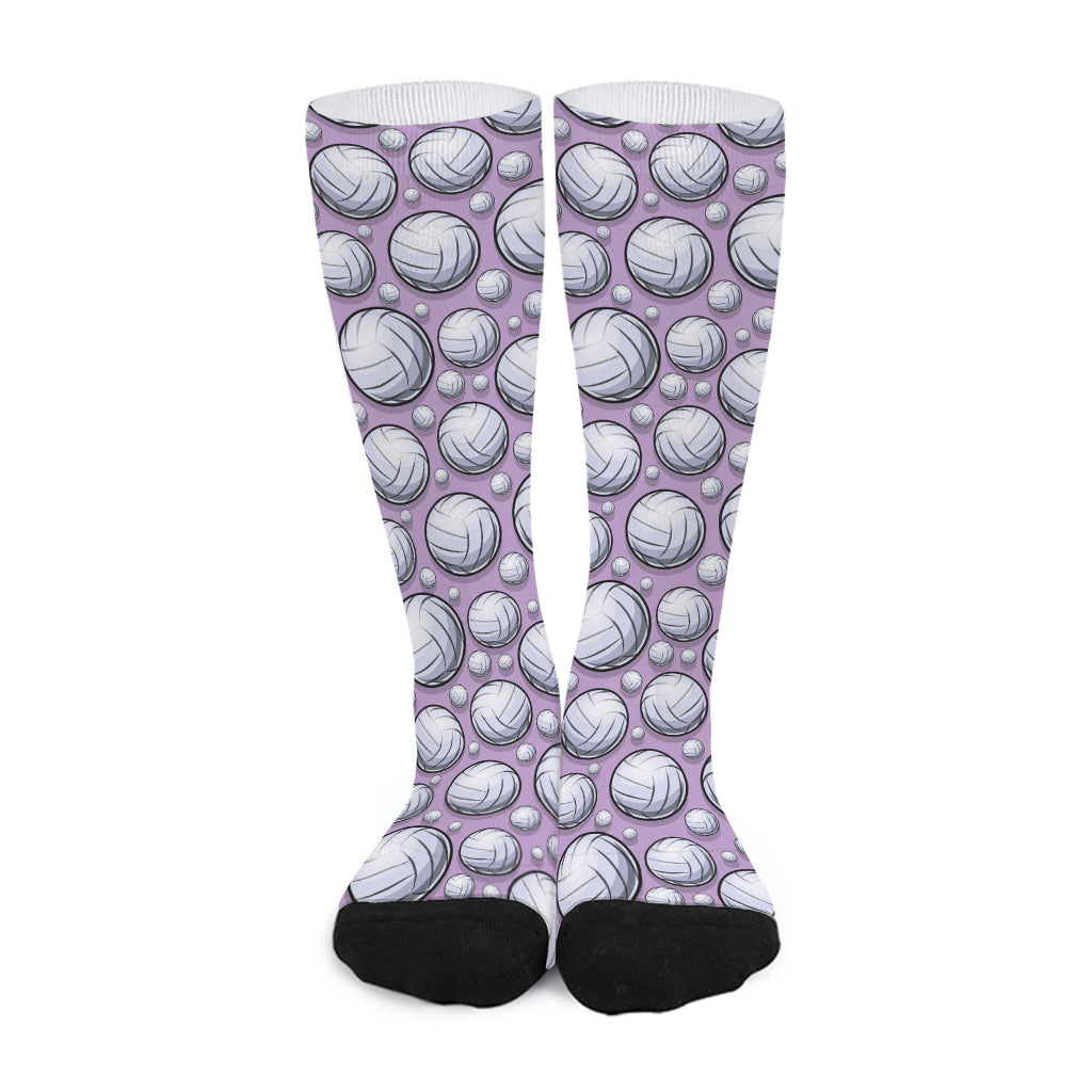 Purple And White Volleyball Print Long Socks