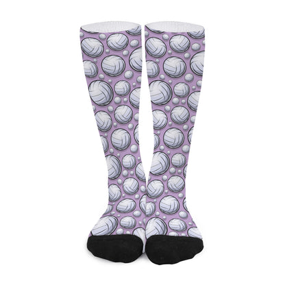 Purple And White Volleyball Print Long Socks