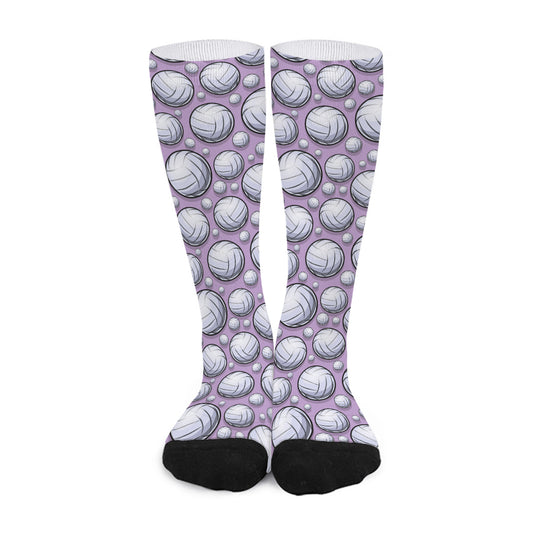 Purple And White Volleyball Print Long Socks
