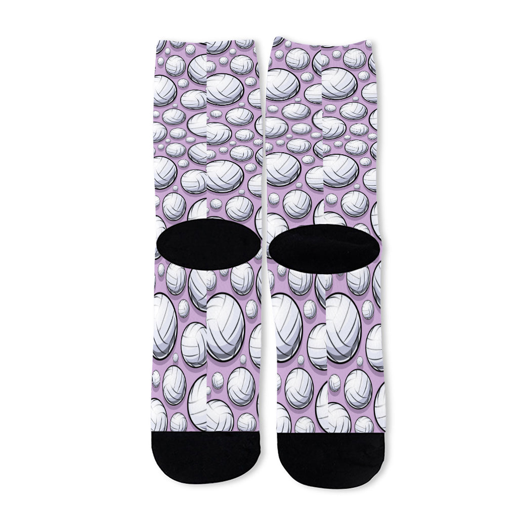 Purple And White Volleyball Print Long Socks