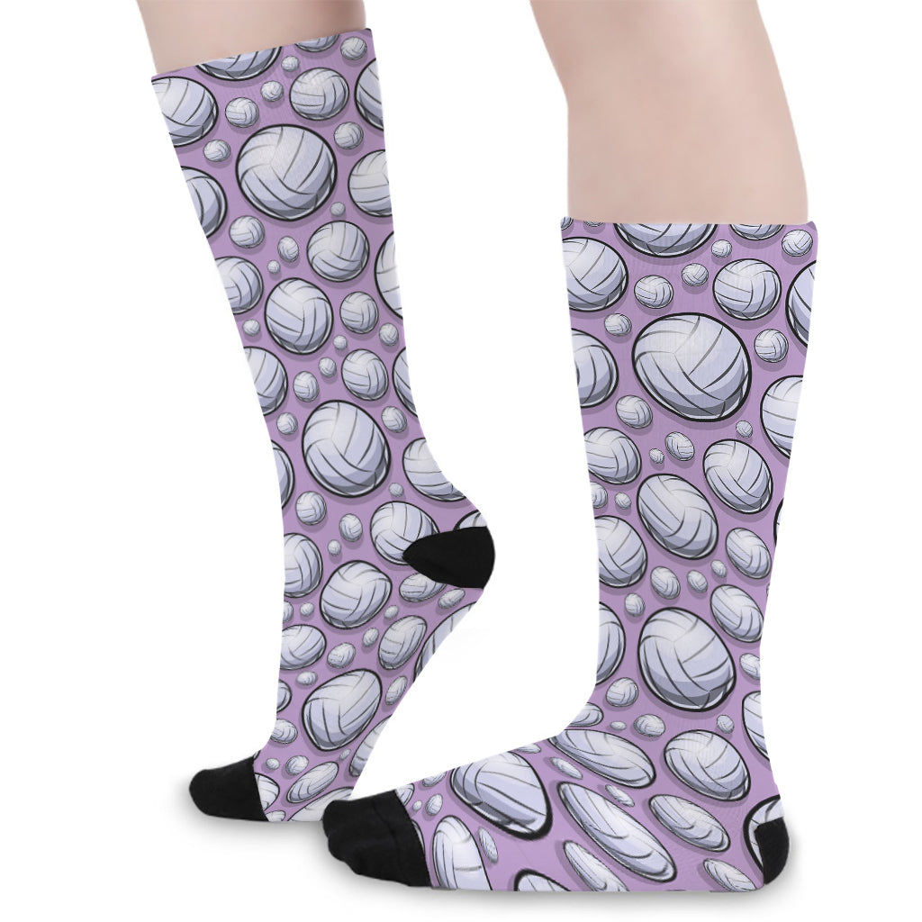 Purple And White Volleyball Print Long Socks