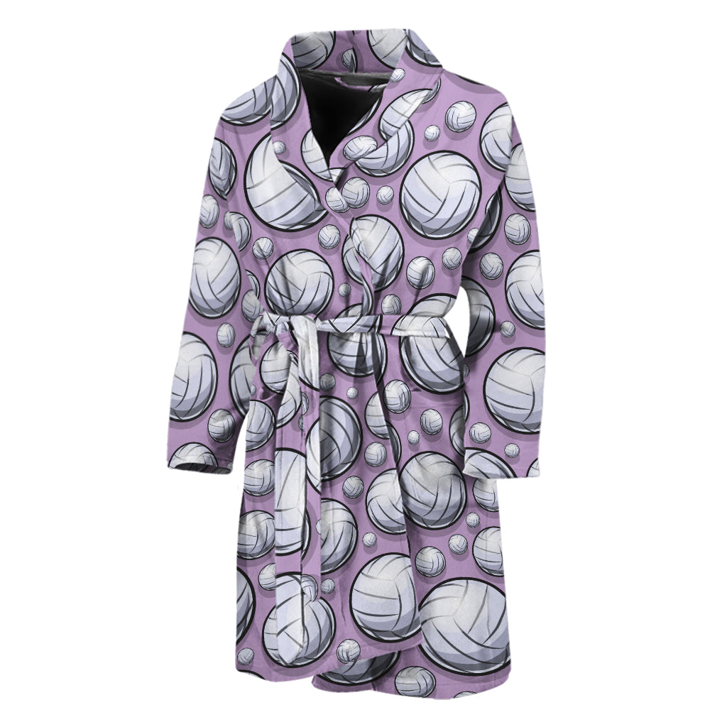 Purple And White Volleyball Print Men's Bathrobe