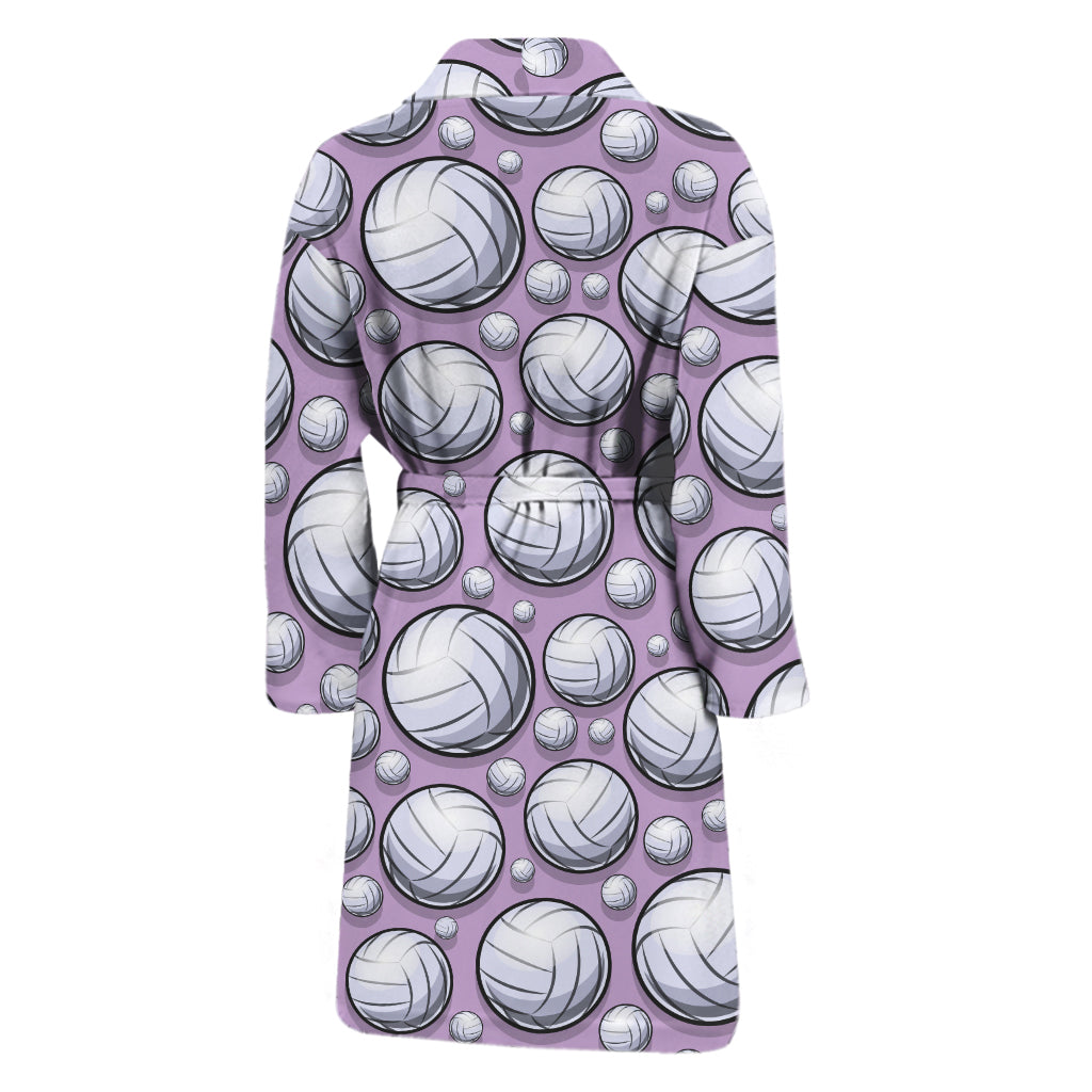 Purple And White Volleyball Print Men's Bathrobe