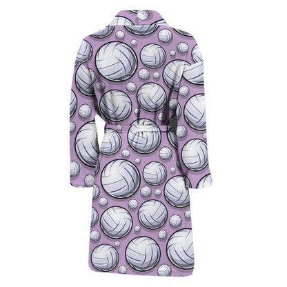 Purple And White Volleyball Print Men's Bathrobe