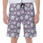 Purple And White Volleyball Print Men's Beach Shorts