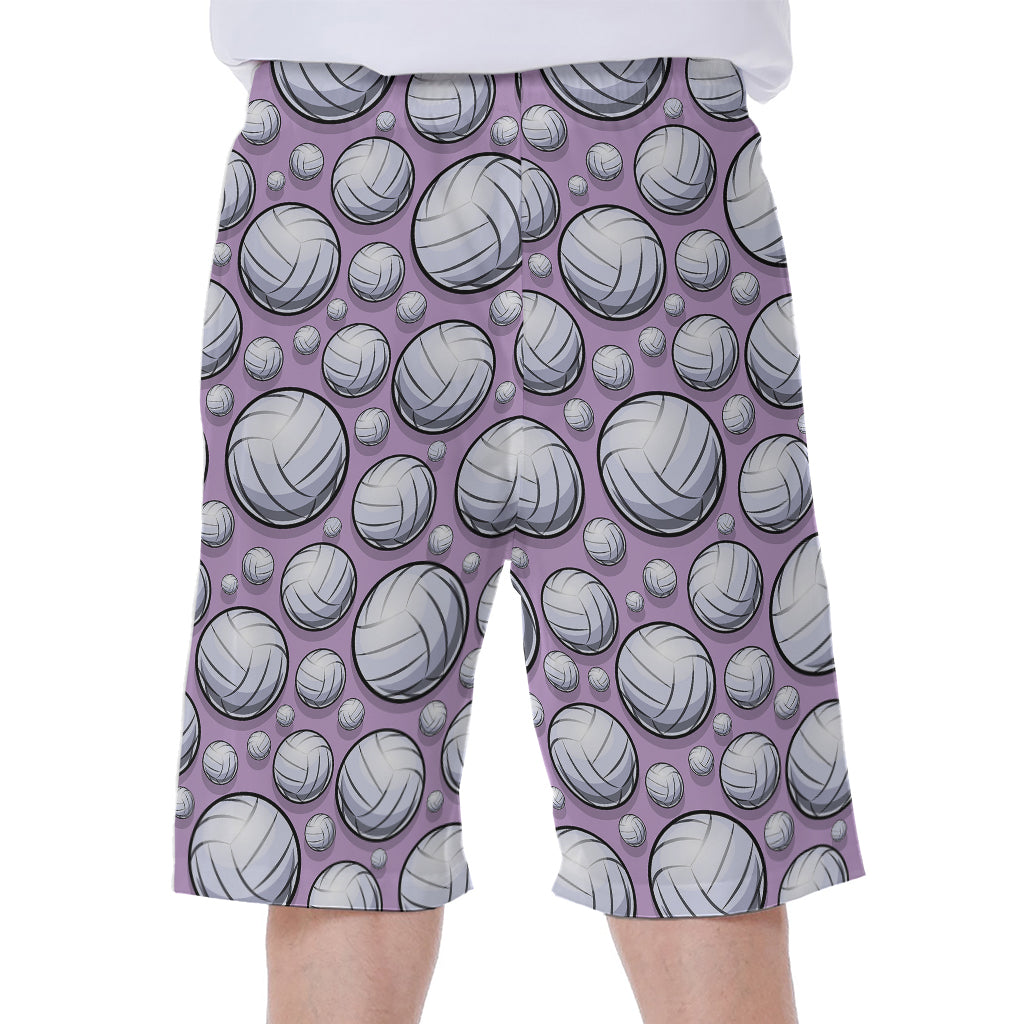 Purple And White Volleyball Print Men's Beach Shorts