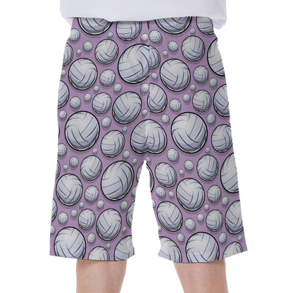 Purple And White Volleyball Print Men's Beach Shorts