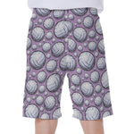 Purple And White Volleyball Print Men's Beach Shorts