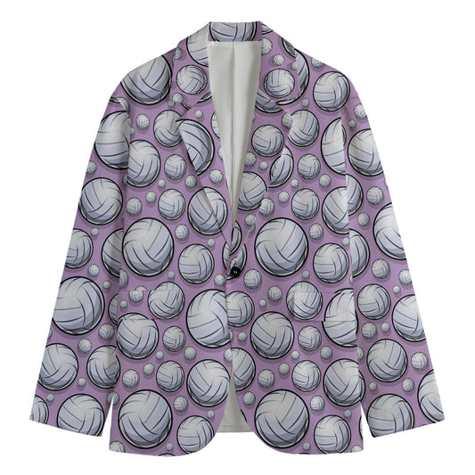 Purple And White Volleyball Print Men's Blazer