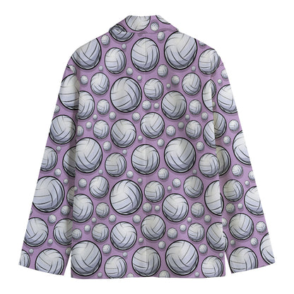 Purple And White Volleyball Print Men's Blazer