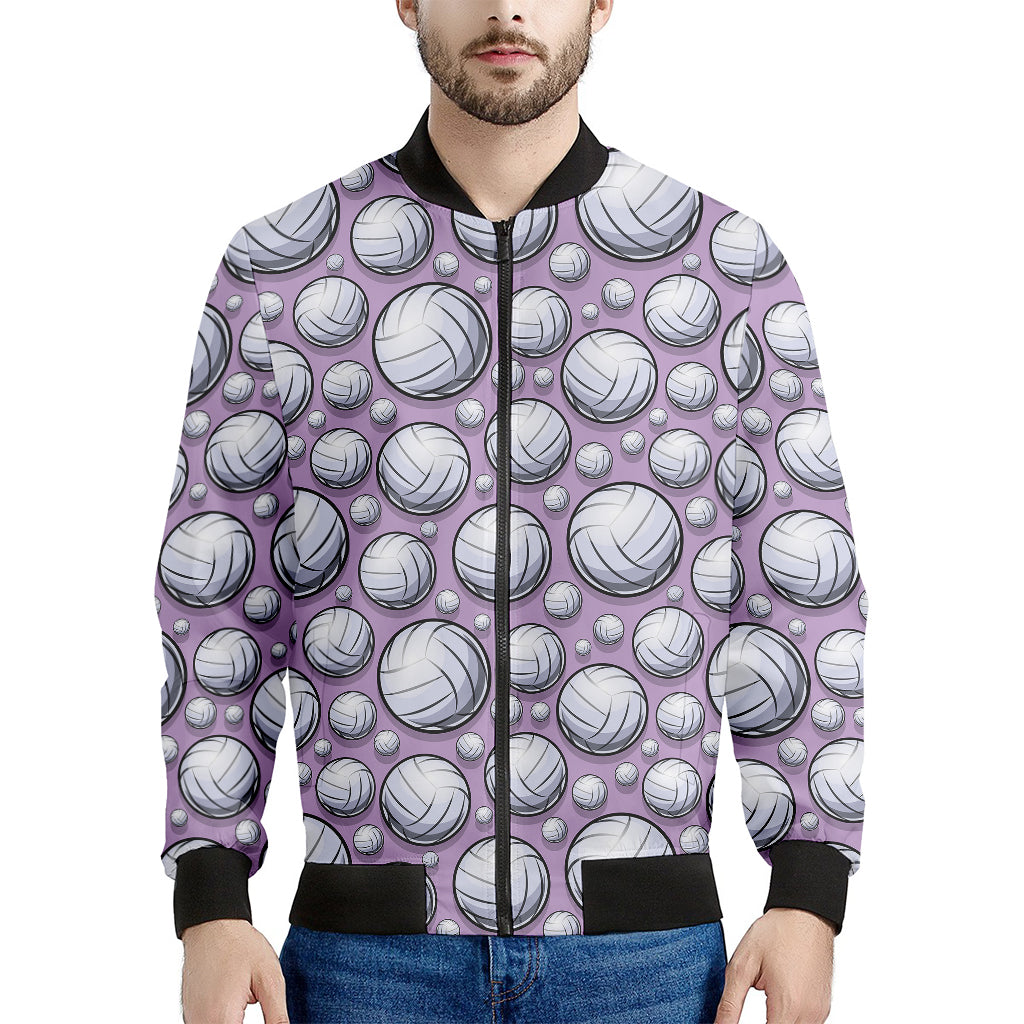 Purple And White Volleyball Print Men's Bomber Jacket