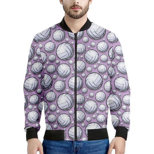 Purple And White Volleyball Print Men's Bomber Jacket