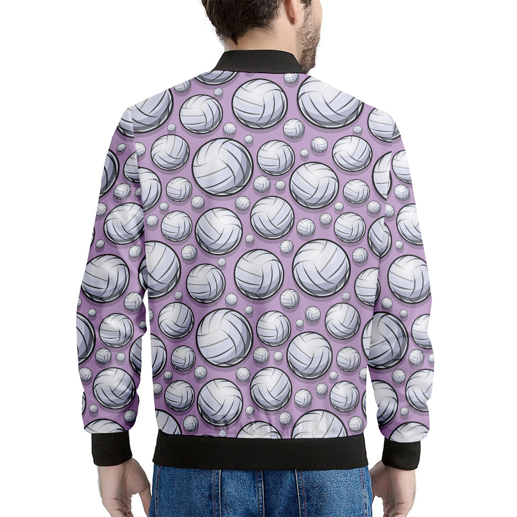 Purple And White Volleyball Print Men's Bomber Jacket