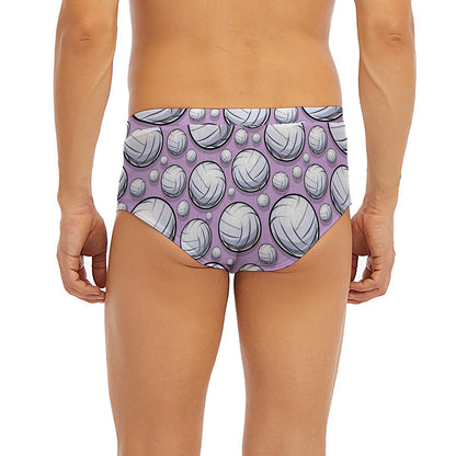 Purple And White Volleyball Print Men's Briefs
