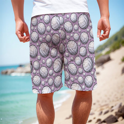 Purple And White Volleyball Print Men's Cargo Shorts