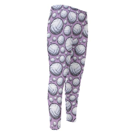 Purple And White Volleyball Print Men's Compression Pants