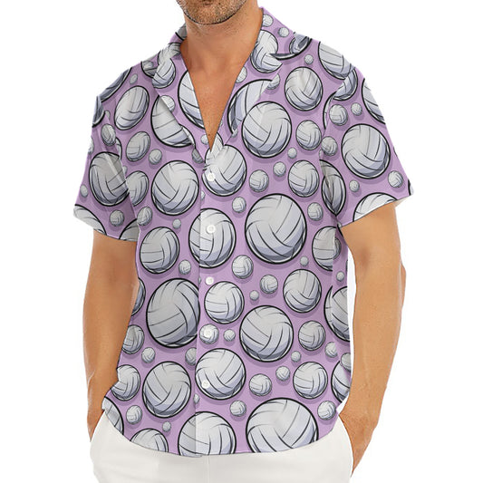 Purple And White Volleyball Print Men's Deep V-Neck Shirt