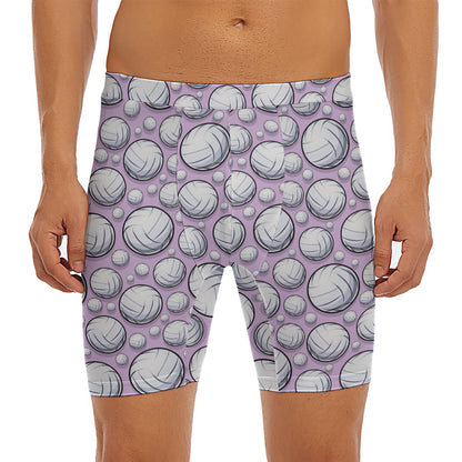 Purple And White Volleyball Print Men's Long Boxer Briefs