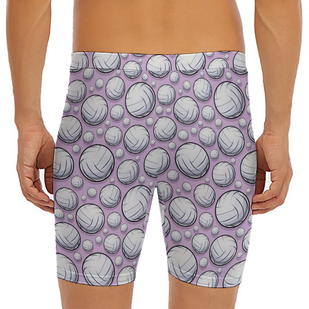 Purple And White Volleyball Print Men's Long Boxer Briefs
