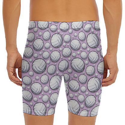 Purple And White Volleyball Print Men's Long Boxer Briefs