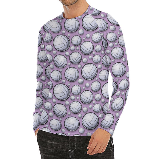 Purple And White Volleyball Print Men's Long Sleeve Rash Guard