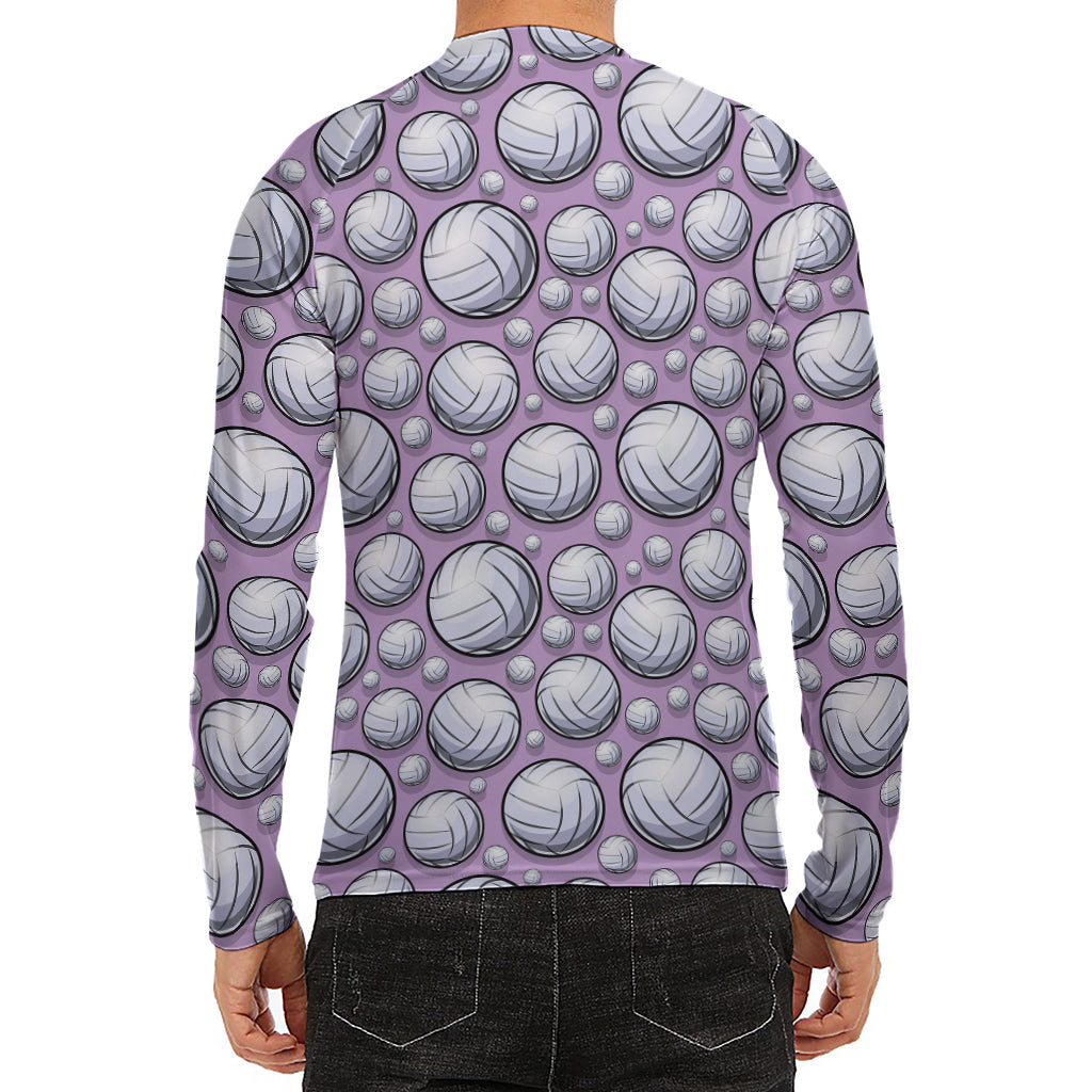 Purple And White Volleyball Print Men's Long Sleeve Rash Guard