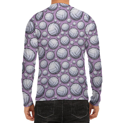 Purple And White Volleyball Print Men's Long Sleeve Rash Guard