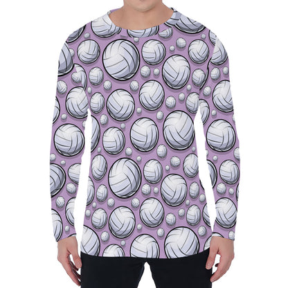 Purple And White Volleyball Print Men's Long Sleeve T-Shirt