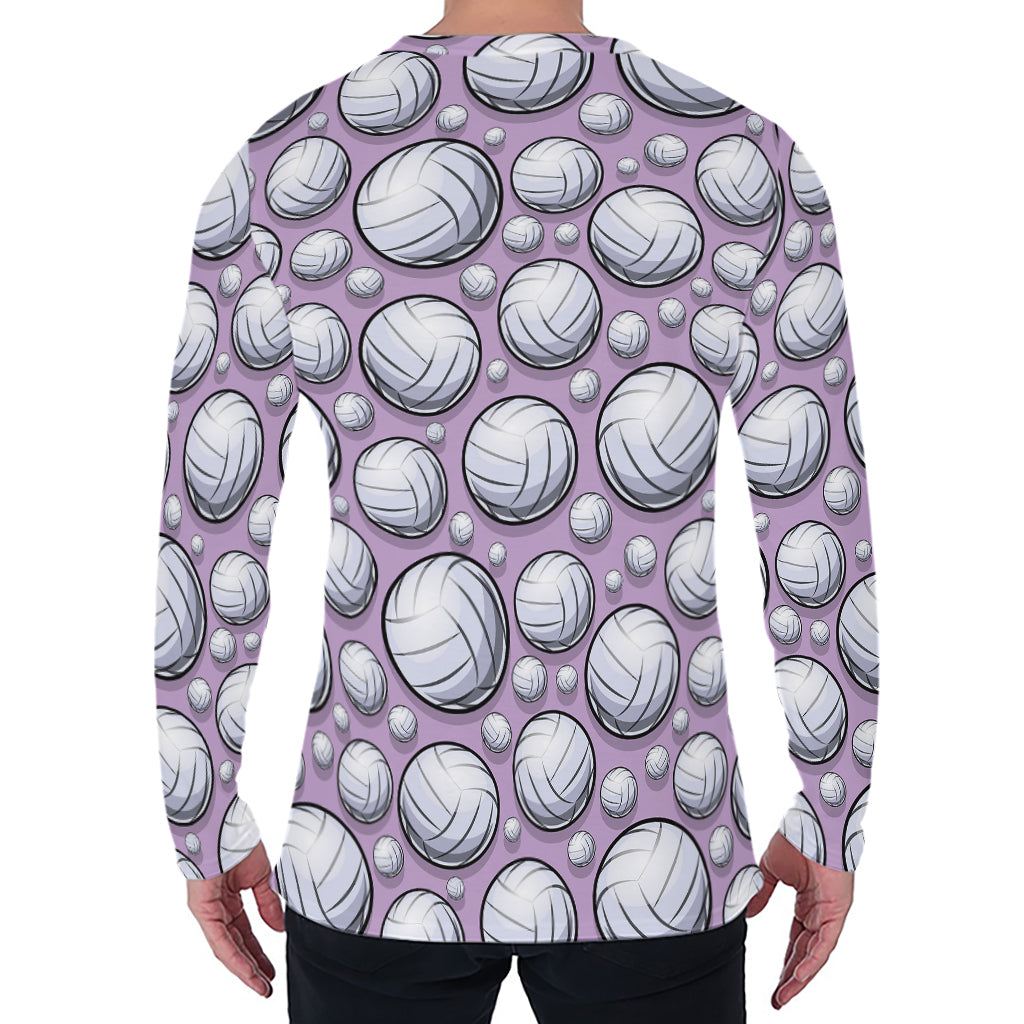 Purple And White Volleyball Print Men's Long Sleeve T-Shirt