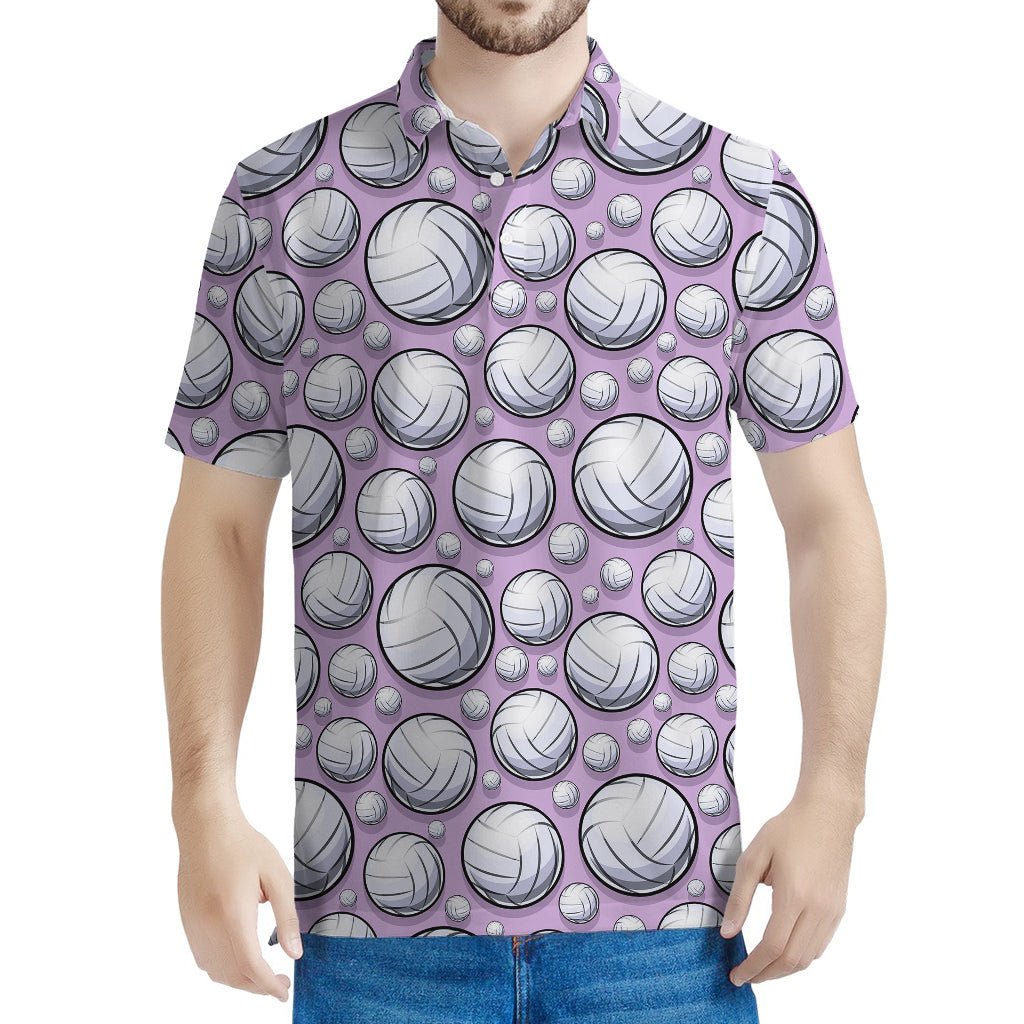 Purple And White Volleyball Print Men's Polo Shirt