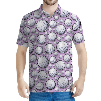 Purple And White Volleyball Print Men's Polo Shirt