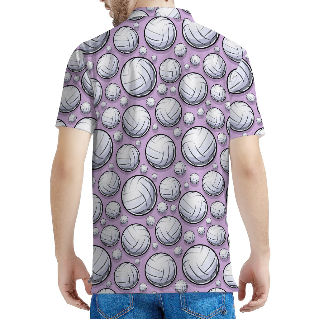 Purple And White Volleyball Print Men's Polo Shirt