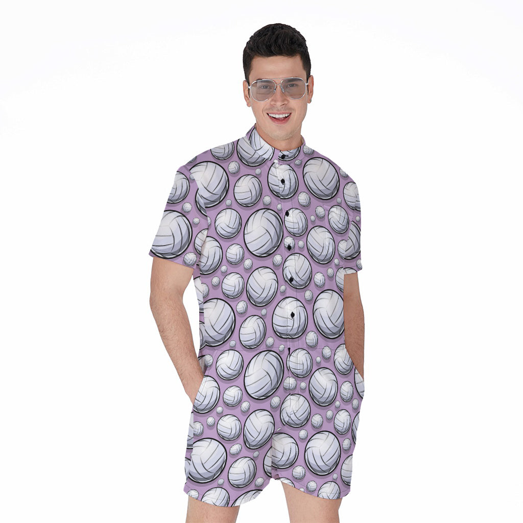 Purple And White Volleyball Print Men's Rompers