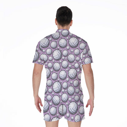 Purple And White Volleyball Print Men's Rompers