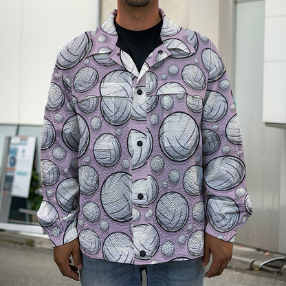 Purple And White Volleyball Print Men's Shirt Jacket