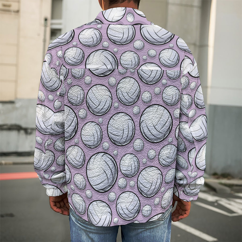 Purple And White Volleyball Print Men's Shirt Jacket