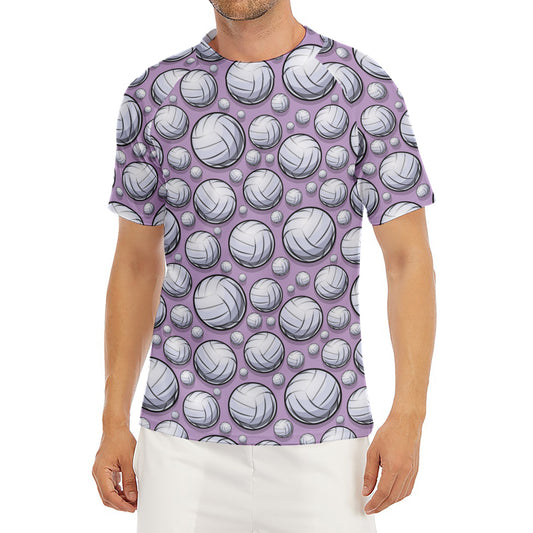 Purple And White Volleyball Print Men's Short Sleeve Rash Guard