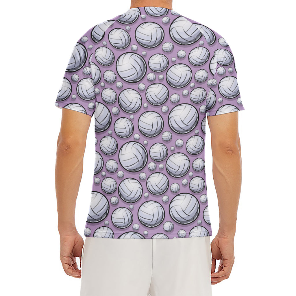 Purple And White Volleyball Print Men's Short Sleeve Rash Guard