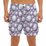 Purple And White Volleyball Print Men's Split Running Shorts