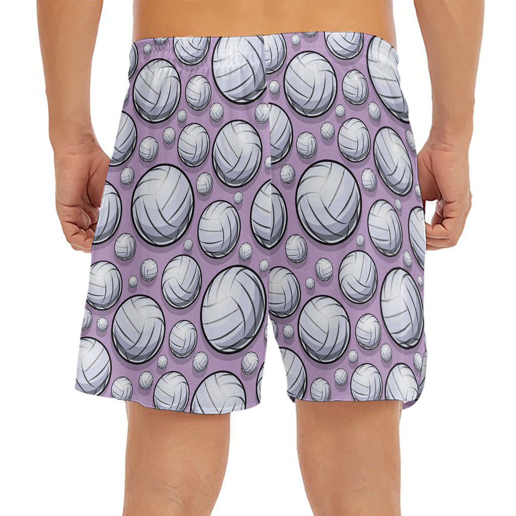 Purple And White Volleyball Print Men's Split Running Shorts