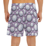 Purple And White Volleyball Print Men's Split Running Shorts
