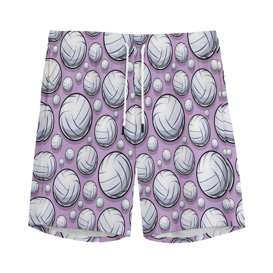 Purple And White Volleyball Print Men's Sports Shorts